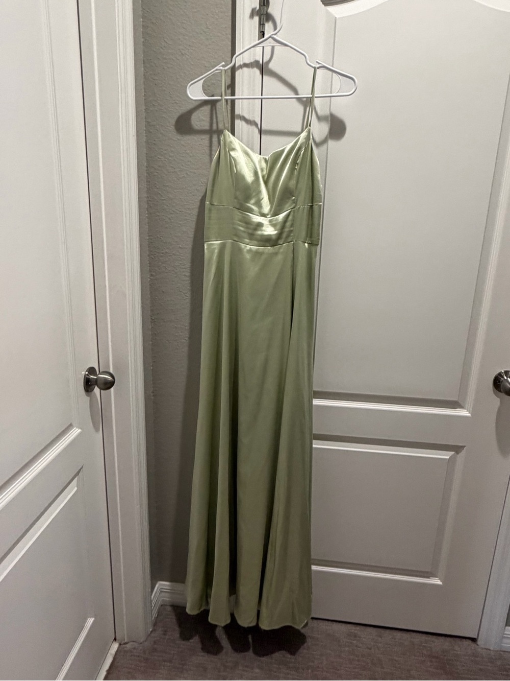 Satin Spaghetti-Strap Slip Dress in Light Green